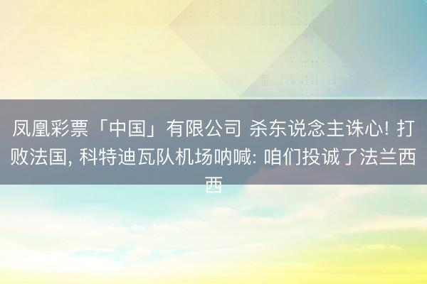 凤凰彩票「中国」有限公司 杀东说念主诛心! 打败法国， 科特迪瓦队机场呐喊: 咱们投诚了法兰西