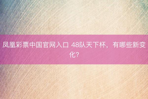 凤凰彩票中国官网入口 48队天下杯，有哪些新变化？
