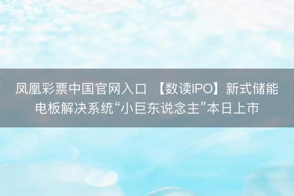 凤凰彩票中国官网入口 【数读IPO】新式储能电板解决系统“小巨东说念主”本日上市